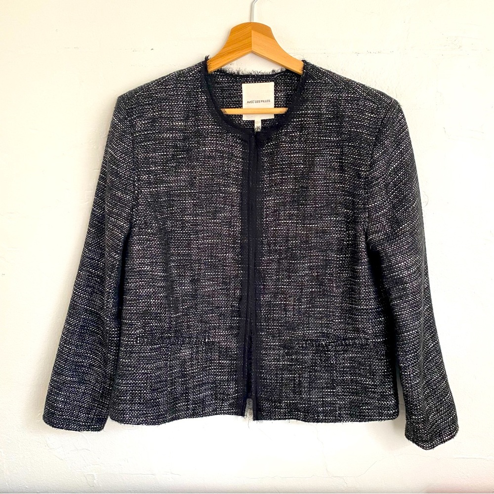 Avec Les Filles Raw Edge Tweed Blazer Jacket